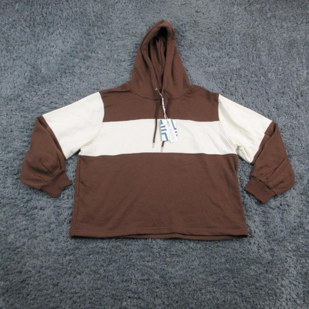 Market & Spruce Hoodie Womens XL Brown Colorblock Pullover Fleece Oversized NWT